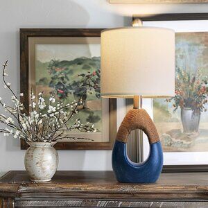 19" Boho Lamp for Bedroom, Bedside for Nightstands, Table Lamp-Blue
